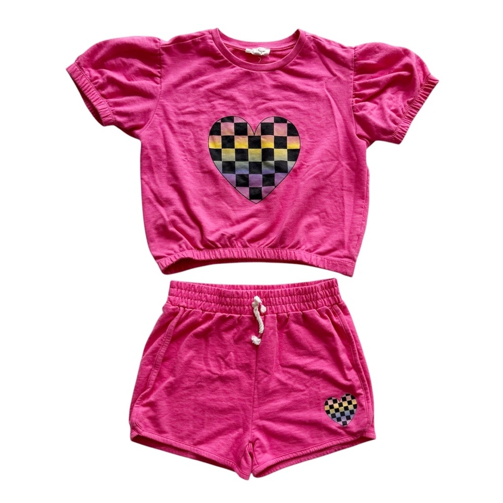 Jessica Simpson Pink Gingham Heart Shorts Set Size 10